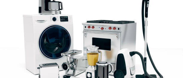 3d set of home appliances on white background