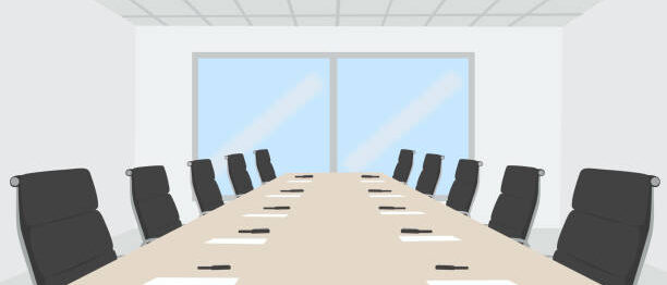 Empty Meeting Room With Conference Table And Office Chairs