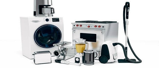 3d set of home appliances on white background