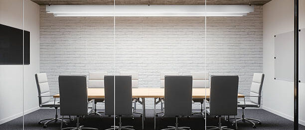 Empty contemporary office meeting room interior design.